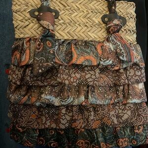 SandNSun Vacation Resort Woven Straw Tote Bag with Geometric Tiered Accent